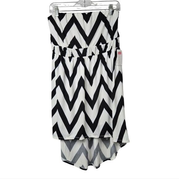 Moa Moa NWT Black White Chevron Strapless High Low Dress Party Semi-Formal Women - Picture 7 of 8